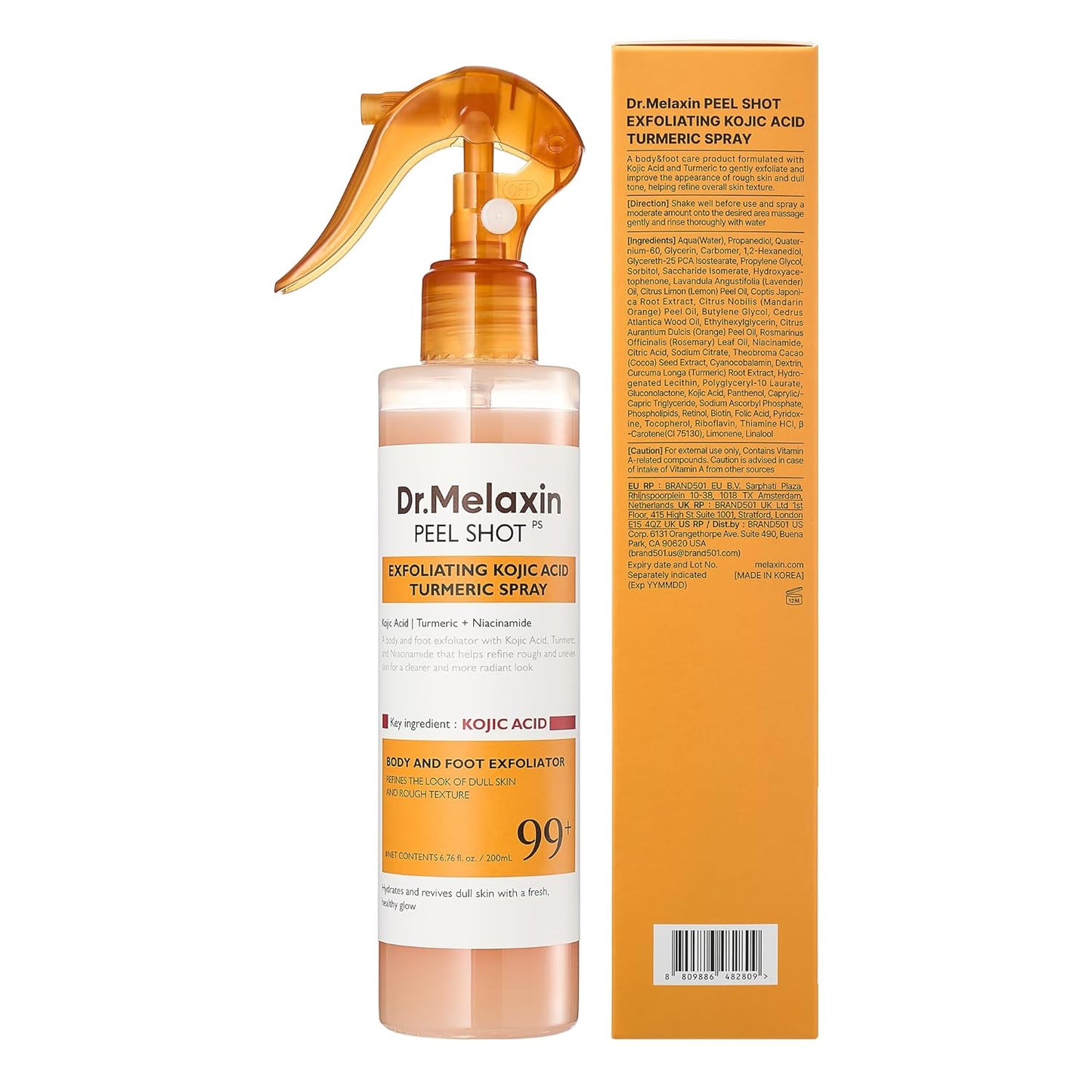 Dr.Melaxin - Spray de keratina corporal con ácido kójico y cúrcuma, solución exfoliante suave, cuidado de la piel coreano para todo tipo de piel, 200 ml
