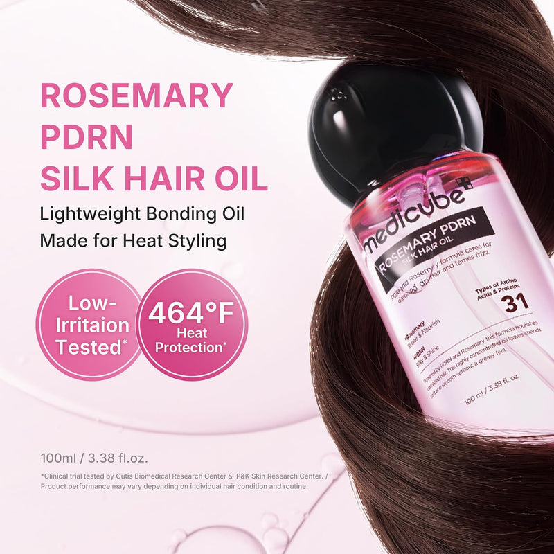 medicube Rosemary PDRN Silk Hair Oil, Lightweight Glass Oil & Adds Shine